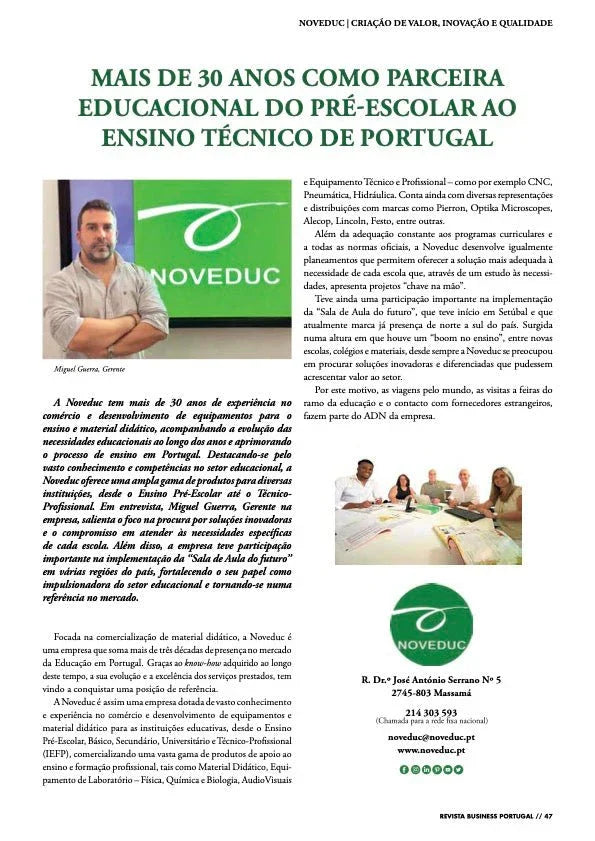 Noveduc nas páginas da Revista Business - NOVEDUC Equipamento Laboratório e Formação Profissional