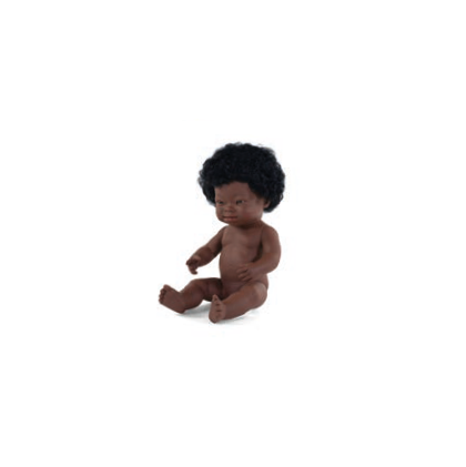 Boneca Bebé Africana com Síndrome de Down 38cm (Enviado em Saco e sem Roupa Interior)