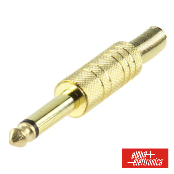 Ficha Jack 6.35Mm Macho C/ Proteção Mola Dourado Mn