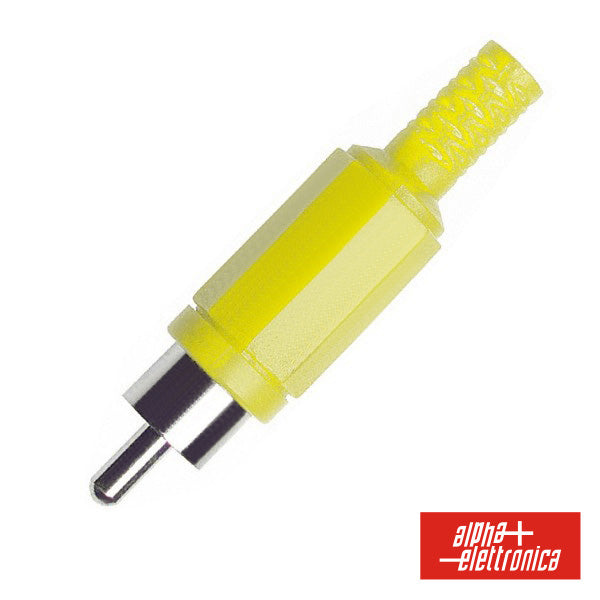 Ficha Rca Macho Amarela Pvc C/ Proteção De Cabo