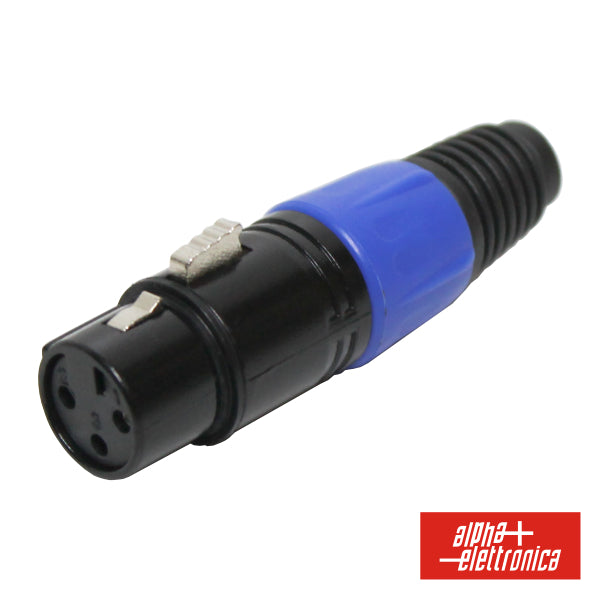 Ficha Xlr 3P Fêmea Azul C/ Blindagem E Bloqueio