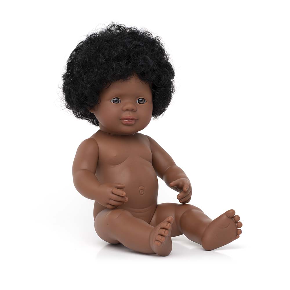 Boneca Bebé Afro-Americana 38cm (Enviado em Saco e sem Roupa Interior)