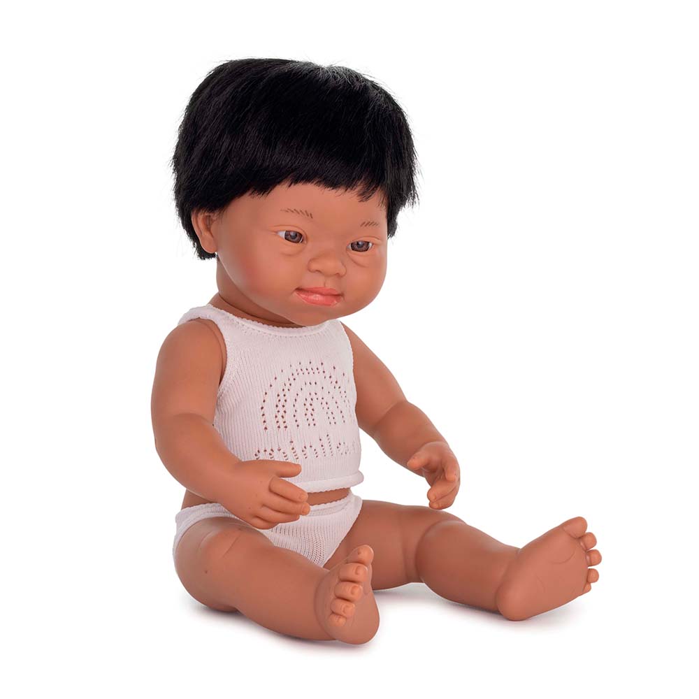 Boneco Bebé Latino-Americano com Síndrome de Down 38cm (Enviado em caixa e com Roupa Interior)