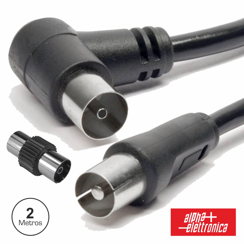 Cabo Coaxial Macho/Fêmea Preto 2M Angular 90º