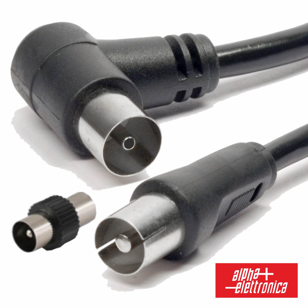 Cabo Coaxial Macho/Fêmea Preto 3M Ângular 90º Alpha