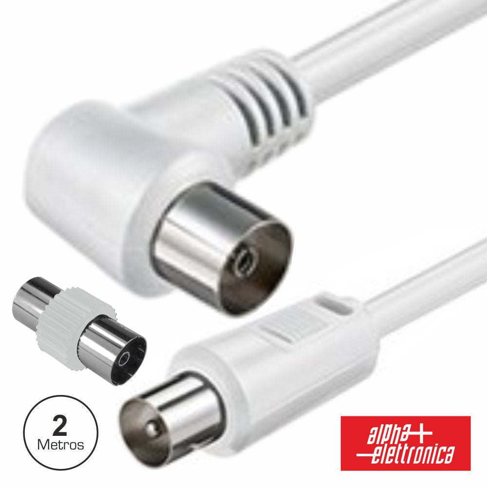 Cabo Coaxial Macho/Fêmea Branco 2M 90º Polybag