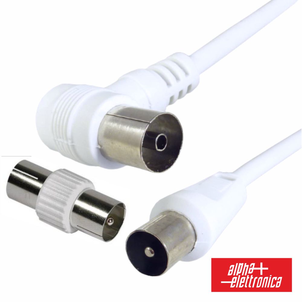 Cabo Coaxial Macho/Fêmea Branco 3M 90º Alpha