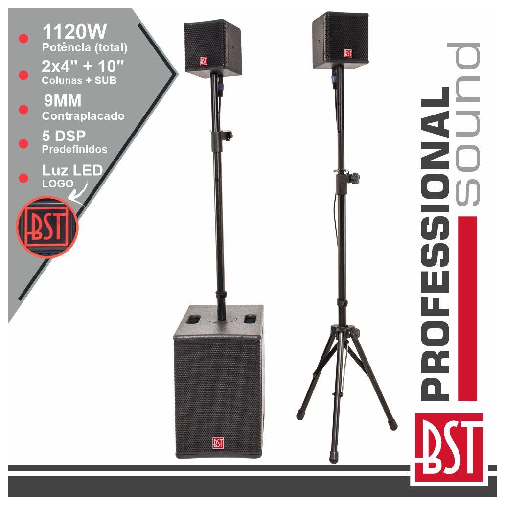 Sistema de Som Bi-Amplificado Pro 2.1 1120W Dsp BST