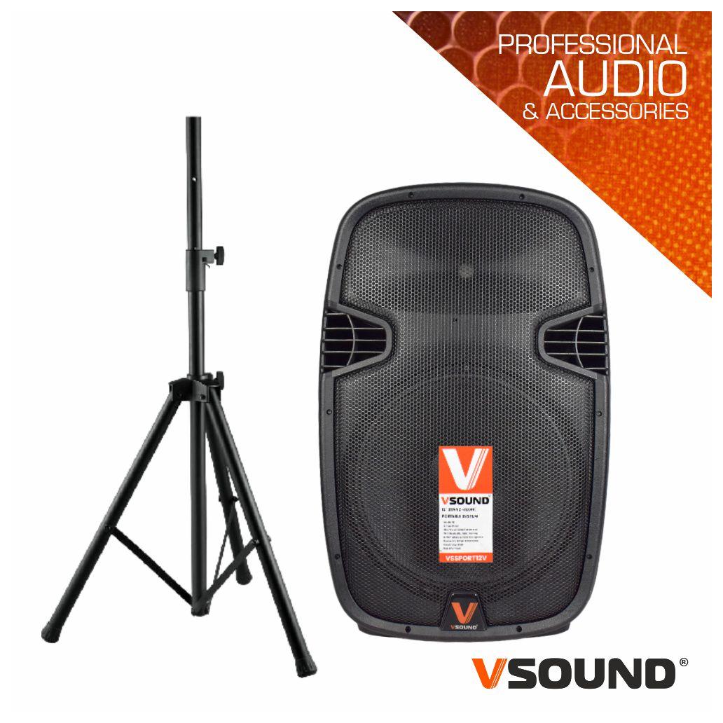 Coluna Amplificada 12" 500W UHF C/ Suporte VSOUND