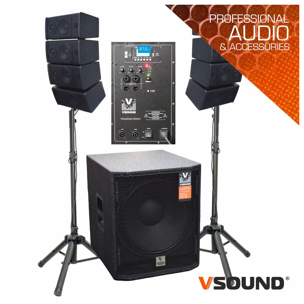 Sistema LINE-ARRAY Ativo 8 Colunas 2x4"+SUB 18" 1200W VSOUND