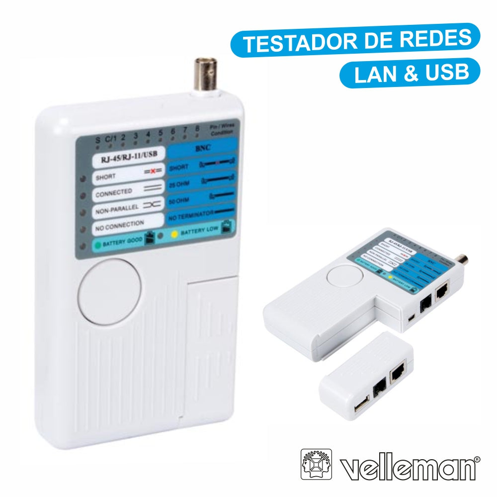 Testador De Cabos Rede Lan/Usb UsbA UsbB Bnc Rj45 Rj10