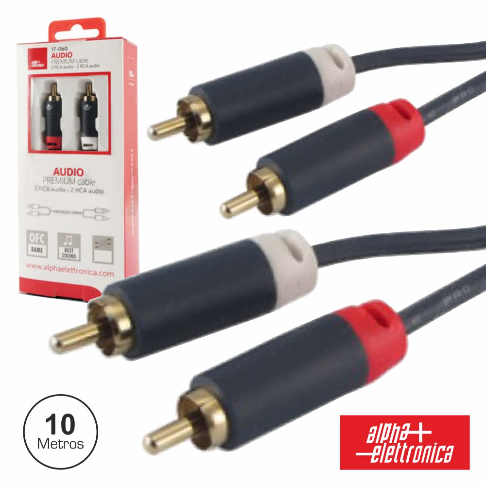 Cabo 2-Rca Macho / 2-Rca Macho Premium 10M Blister - NOVEDUC Equipamento Laboratório e Formação Profissional