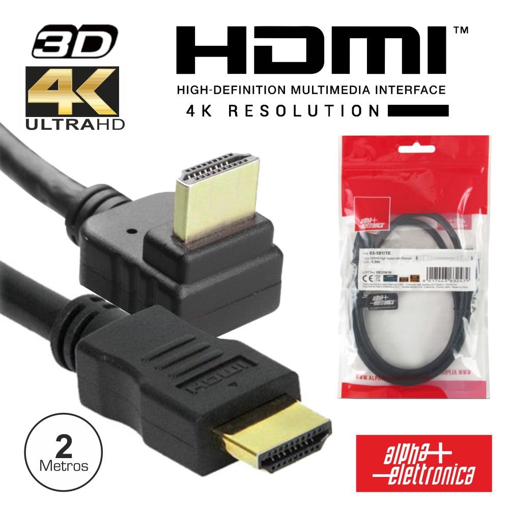Cabo Hdmi Dourado Macho / Macho 2.0 4K Preto 2M 90º - NOVEDUC Equipamento Laboratório e Formação Profissional02293 - 591L/02B