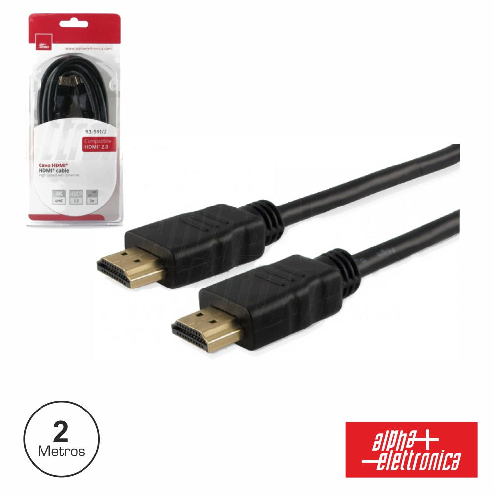 Cabo Hdmi Dourado Macho / Macho 2.0 4K Preto 2M Blister - NOVEDUC Equipamento Laboratório e Formação Profissional