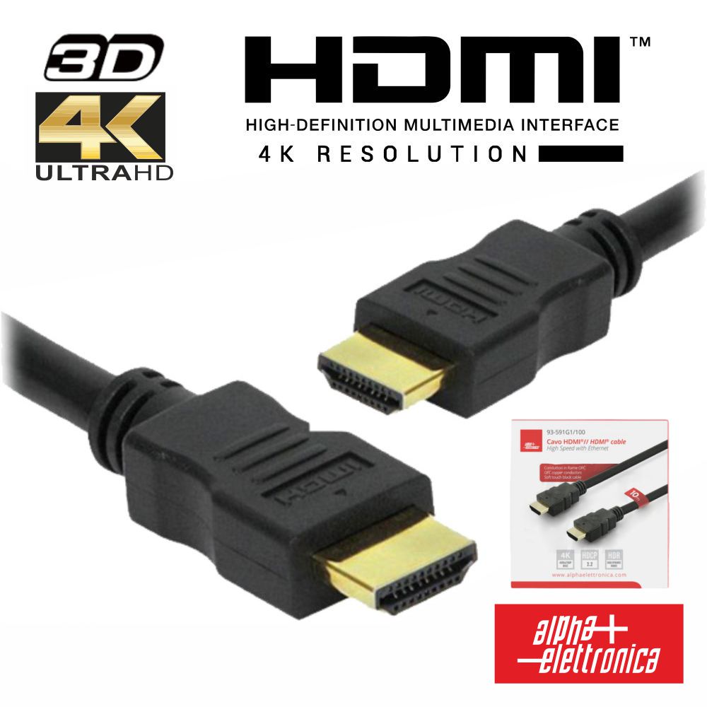 Cabo Hdmi Dourado Macho / Macho 2.2 4K Preto 10M Alpha - NOVEDUC Equipamento Laboratório e Formação Profissional