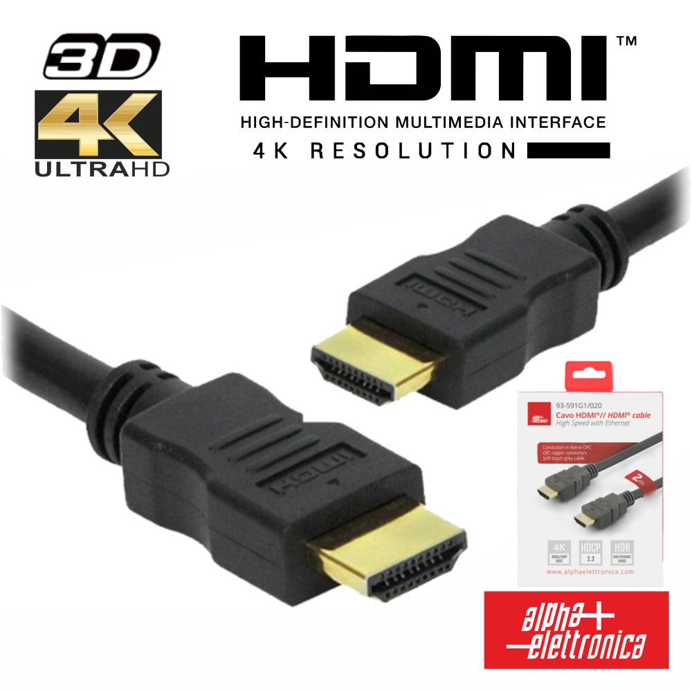 Cabo Hdmi Dourado Macho / Macho 2.2 4K Preto 2M Alpha - NOVEDUC Equipamento Laboratório e Formação Profissional