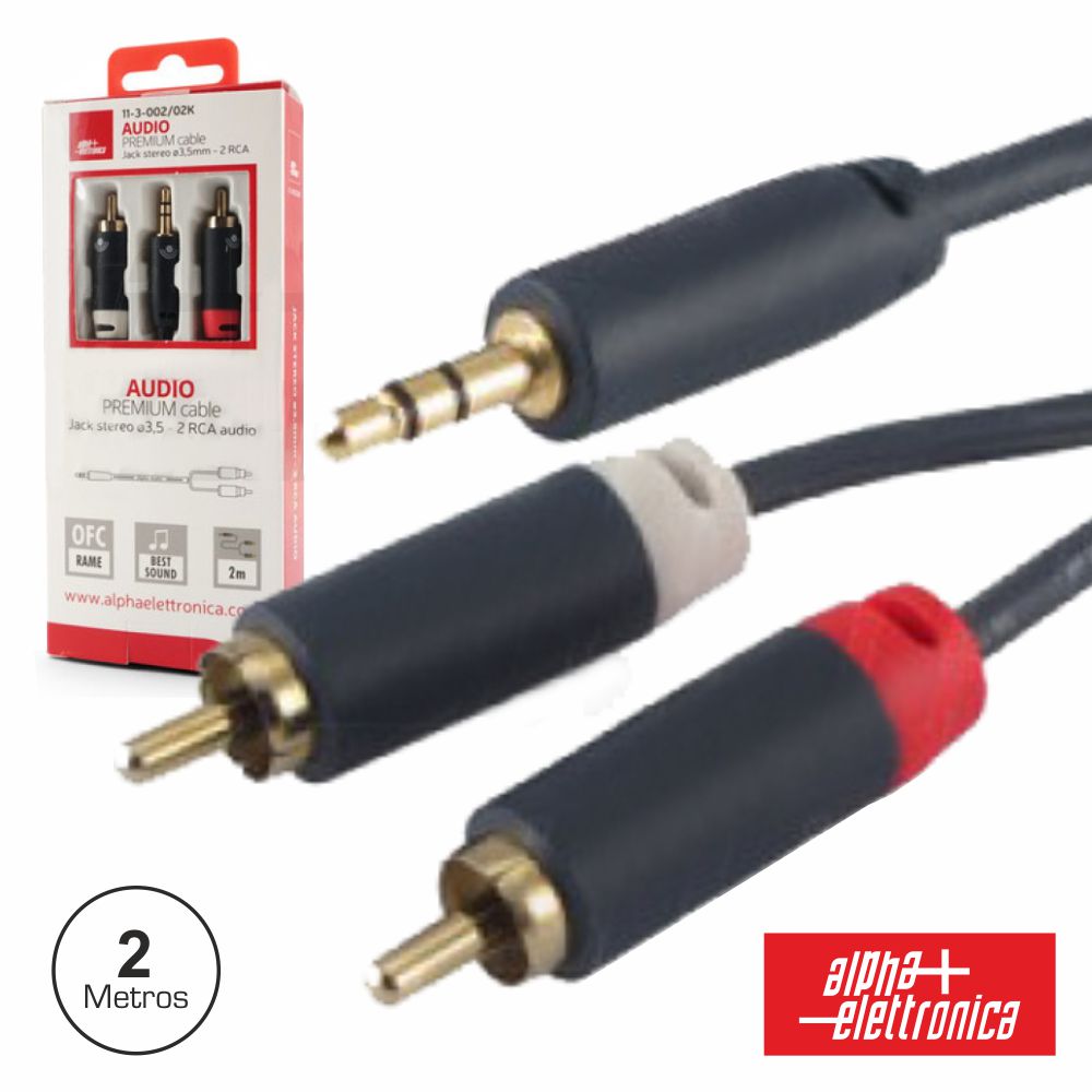 Cabo Jack 3.5Mm Macho St / 2-Rca Macho Premium 2M Blister - NOVEDUC Equipamento Laboratório e Formação Profissional