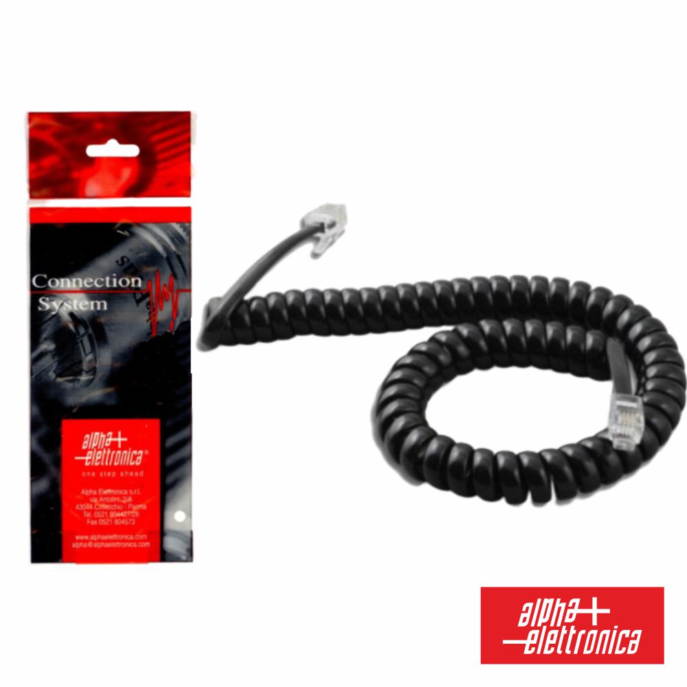 Cabo Telefone 4P4C Espiral Preto 5M Alpha - NOVEDUC Equipamento Laboratório e Formação Profissional