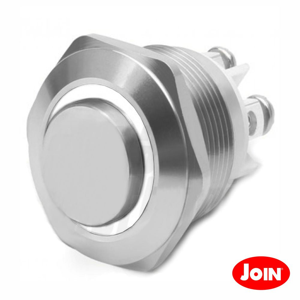 Comutador Pulsador Metal Redondo 12V Na Branco - NOVEDUC Equipamento Laboratório e Formação Profissional