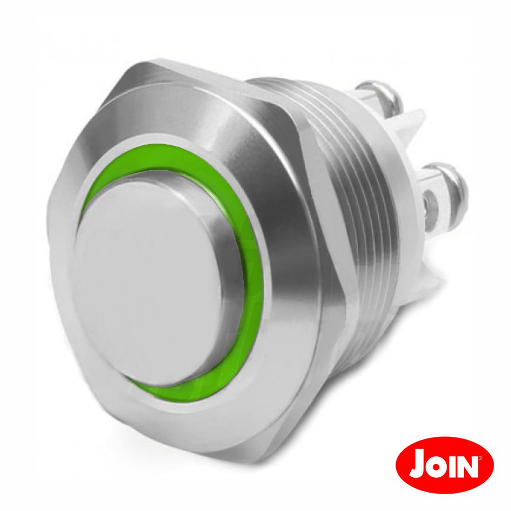 Comutador Pulsador Metal Redondo 12V Na Verde - NOVEDUC Equipamento Laboratório e Formação Profissional