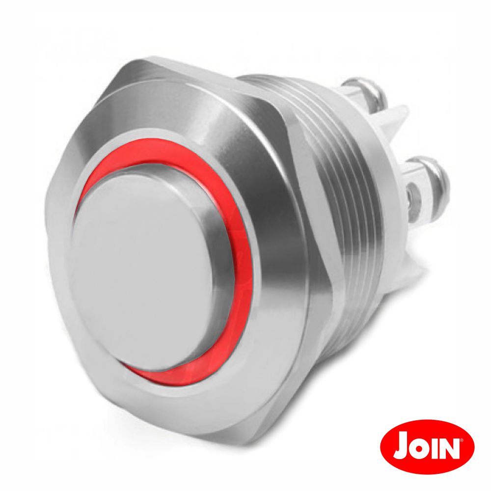 Comutador Pulsador Metal Redondo 12V Na Vermelho - NOVEDUC Equipamento Laboratório e Formação Profissional