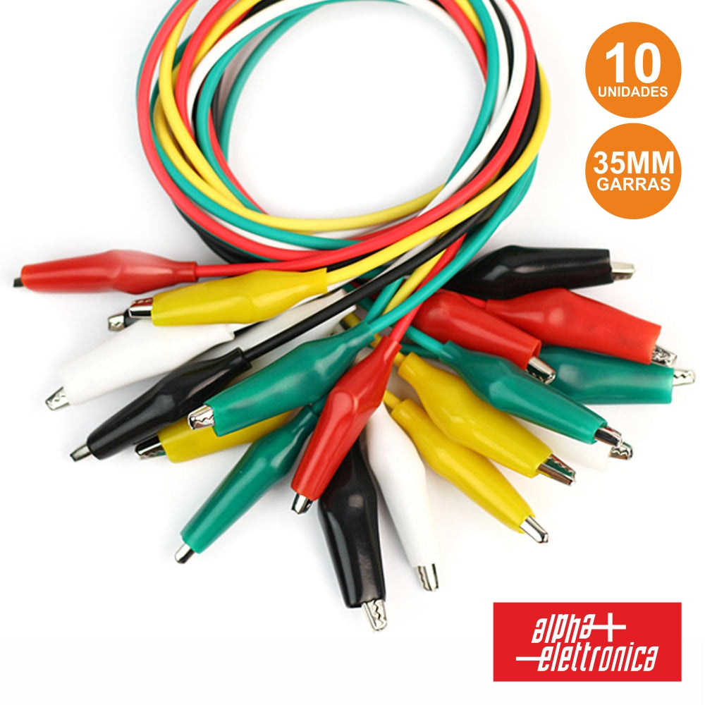 Conjunto 10 Fios C/ Garras Crocodilo Várias Cores - NOVEDUC Equipamento Laboratório e Formação Profissional