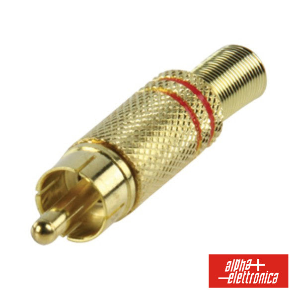 Ficha Rca Macho Dourada-Vermelha C/ Proteção De Cabo - NOVEDUC Equipamento Laboratório e Formação Profissional