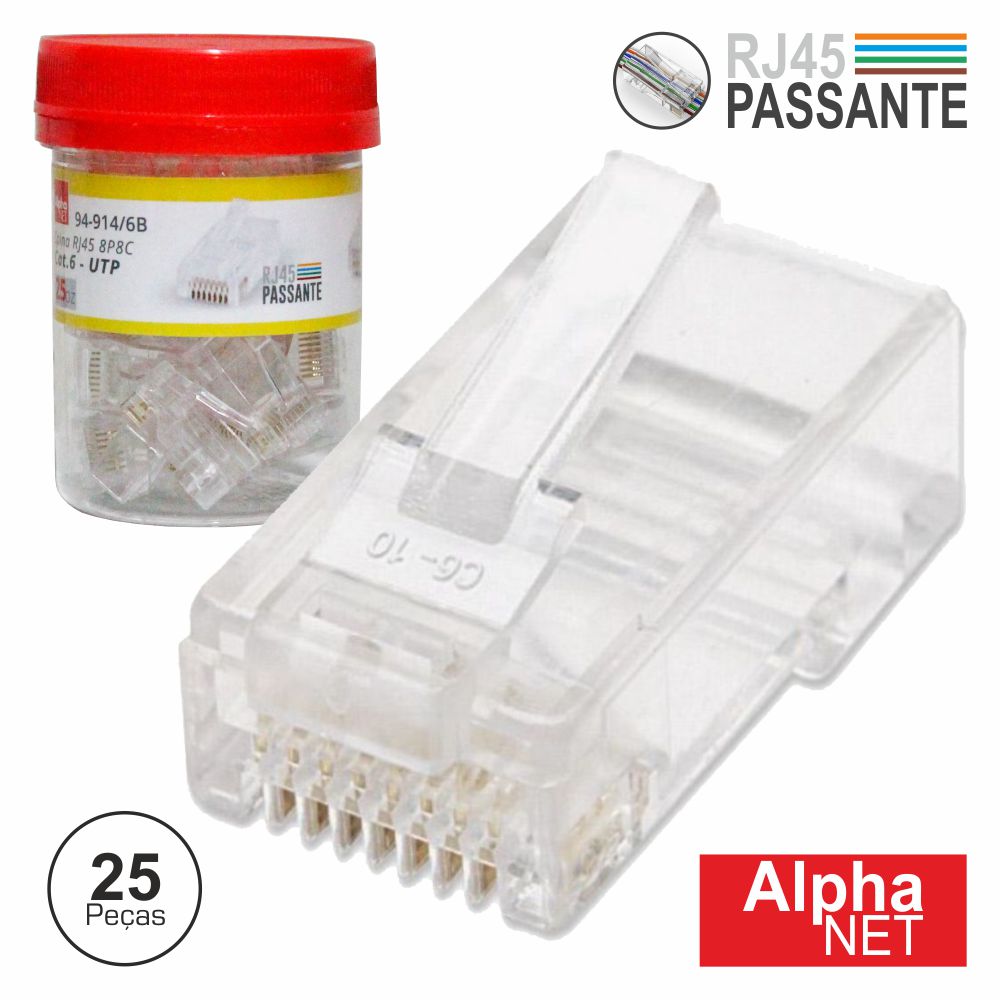 Ficha Rj45 Modelar 8P8C Cat6 Passante - NOVEDUC Equipamento Laboratório e Formação Profissional