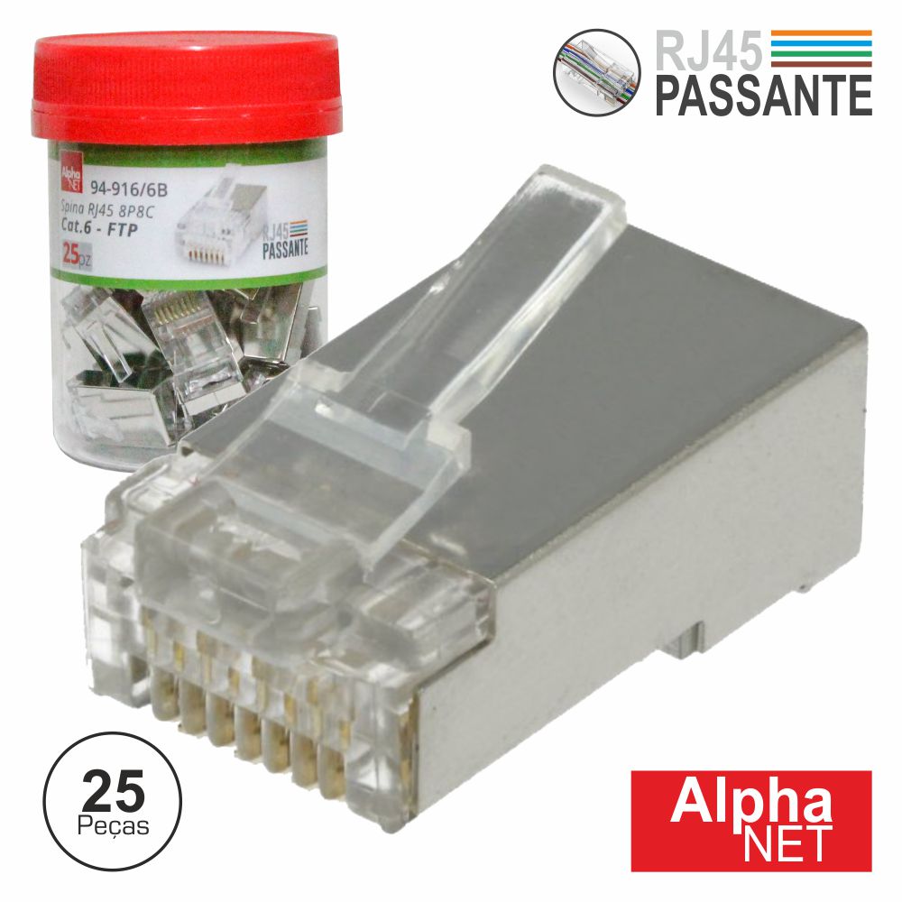 Ficha Rj45 Modelar 8P8C Cat6 Passante - NOVEDUC Equipamento Laboratório e Formação Profissional