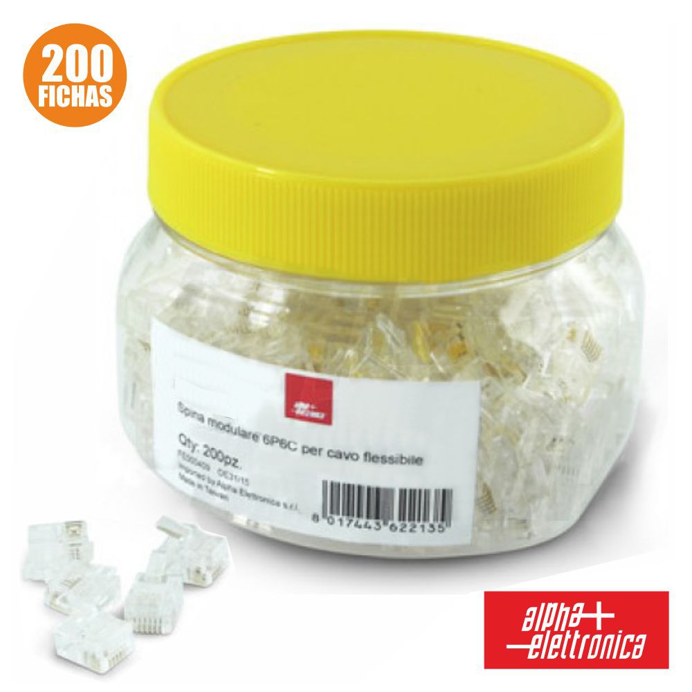 Ficha Telefone Rj10 Modular 4P4C P/ Cabo Flexível 200X - NOVEDUC Equipamento Laboratório e Formação Profissional