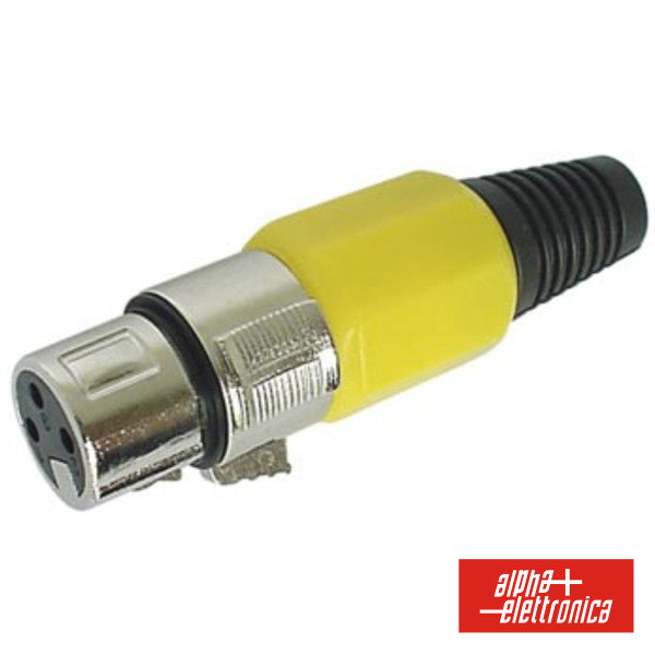 Ficha Xlr 3P Fêmea Amarela C/ Blindagem E Bloqueio - NOVEDUC Equipamento Laboratório e Formação Profissional