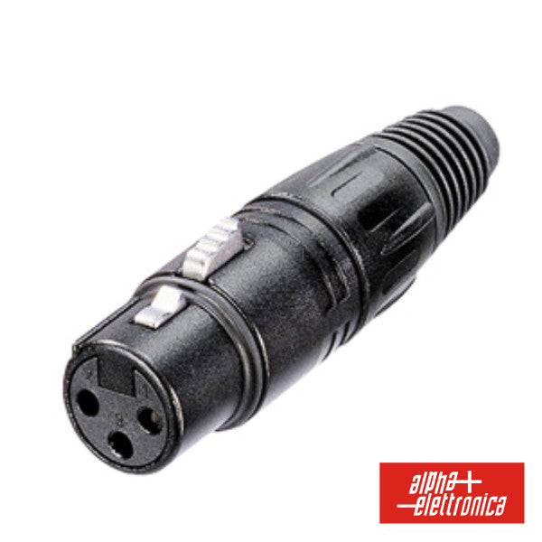 Ficha Xlr 3P Fêmea Preta C/ Blindagem E Bloqueio - NOVEDUC Equipamento Laboratório e Formação Profissional