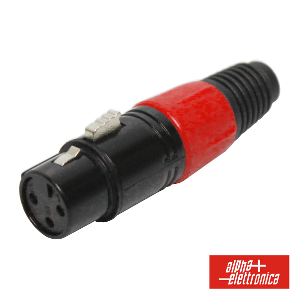 Ficha Xlr 3P Fêmea Vermelha C/ Blindagem E Bloqueio - NOVEDUC Equipamento Laboratório e Formação Profissional