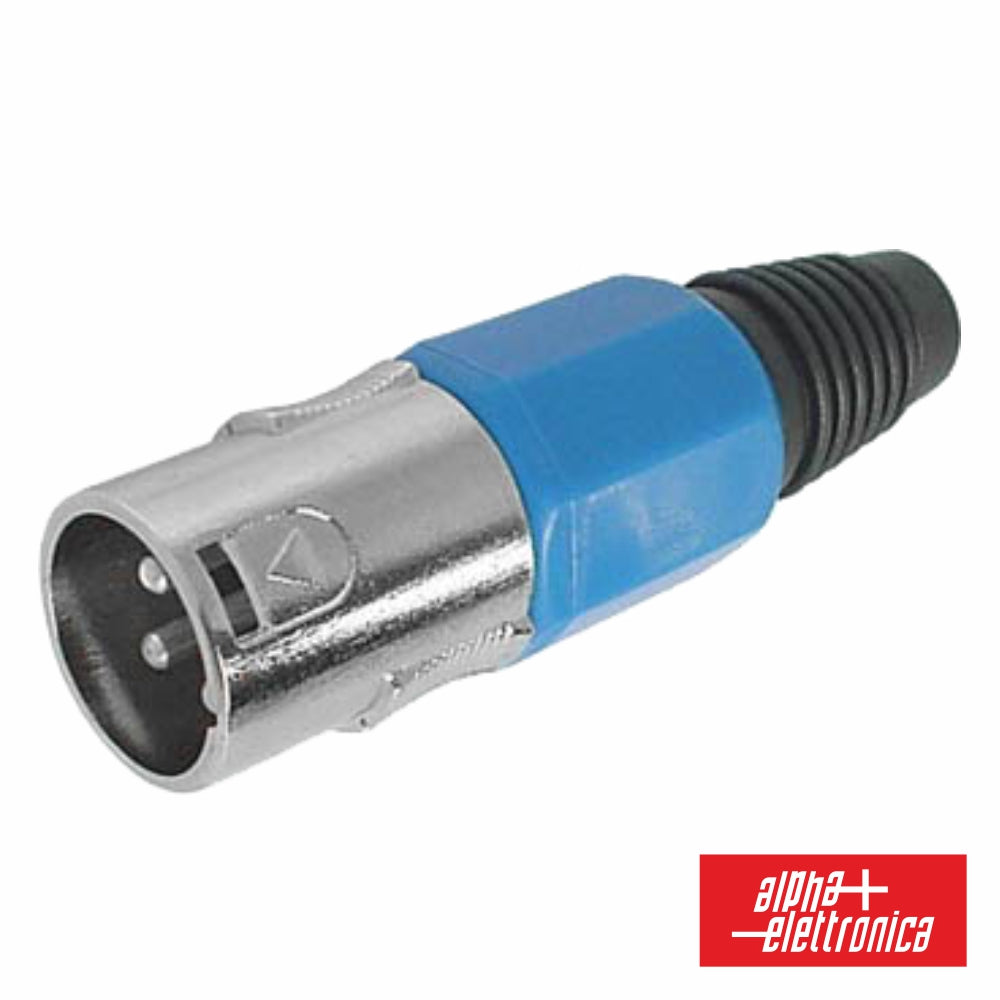 Ficha Xlr 3P Macho Azul C/ Blindagem E Bloqueio - NOVEDUC Equipamento Laboratório e Formação Profissional