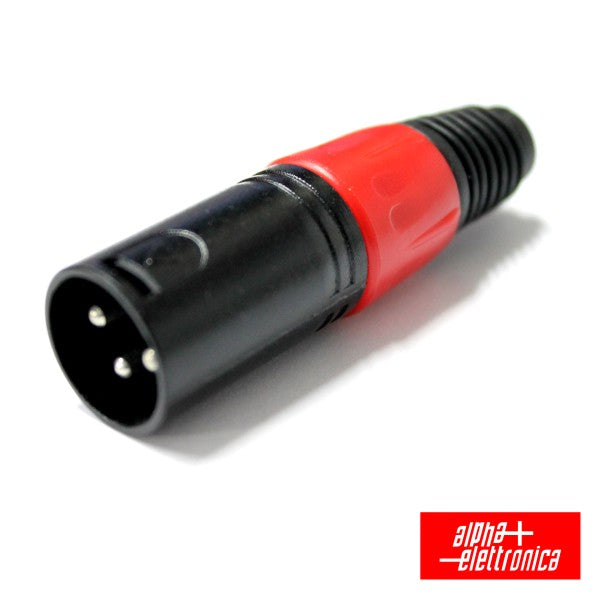 Ficha Xlr 3P Macho Vermelha C/ Blindagem E Bloqueio - NOVEDUC Equipamento Laboratório e Formação Profissional