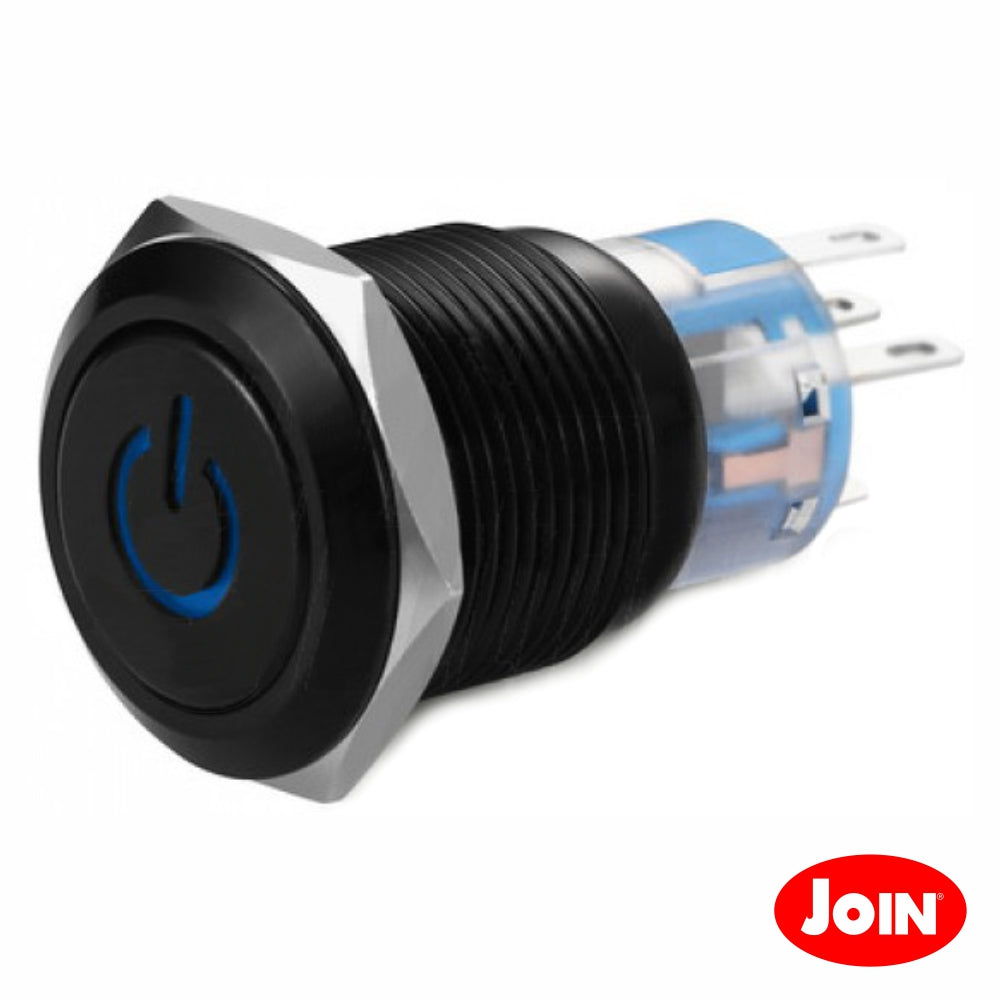 Interruptor Redondo De Metal 24V Preto Azul - NOVEDUC Equipamento Laboratório e Formação Profissional