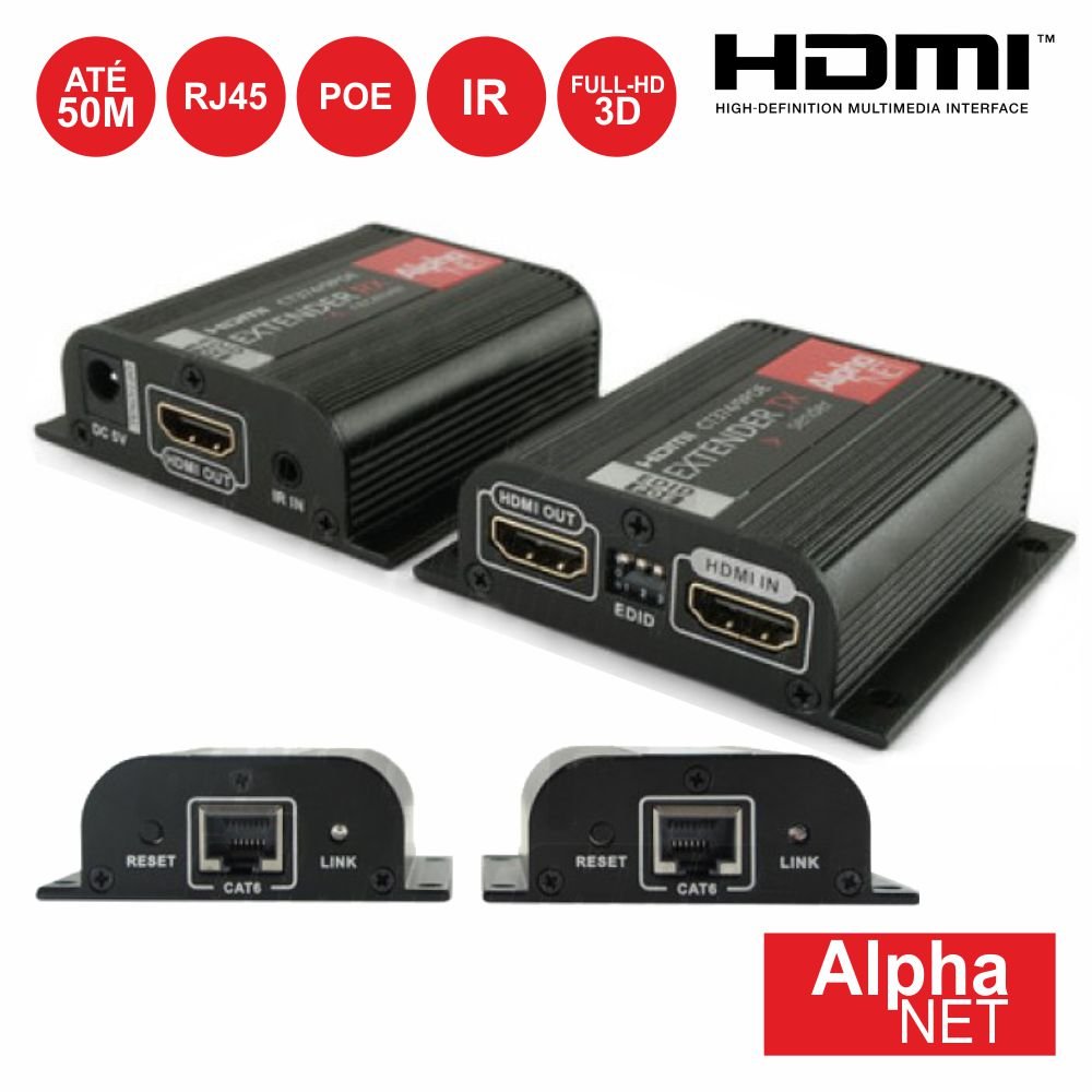 Receptor E Transmissor Hdmi Via Rj45 Cat6 Poe Loop Edid 50M - NOVEDUC Equipamento Laboratório e Formação Profissional022CT374/9POE