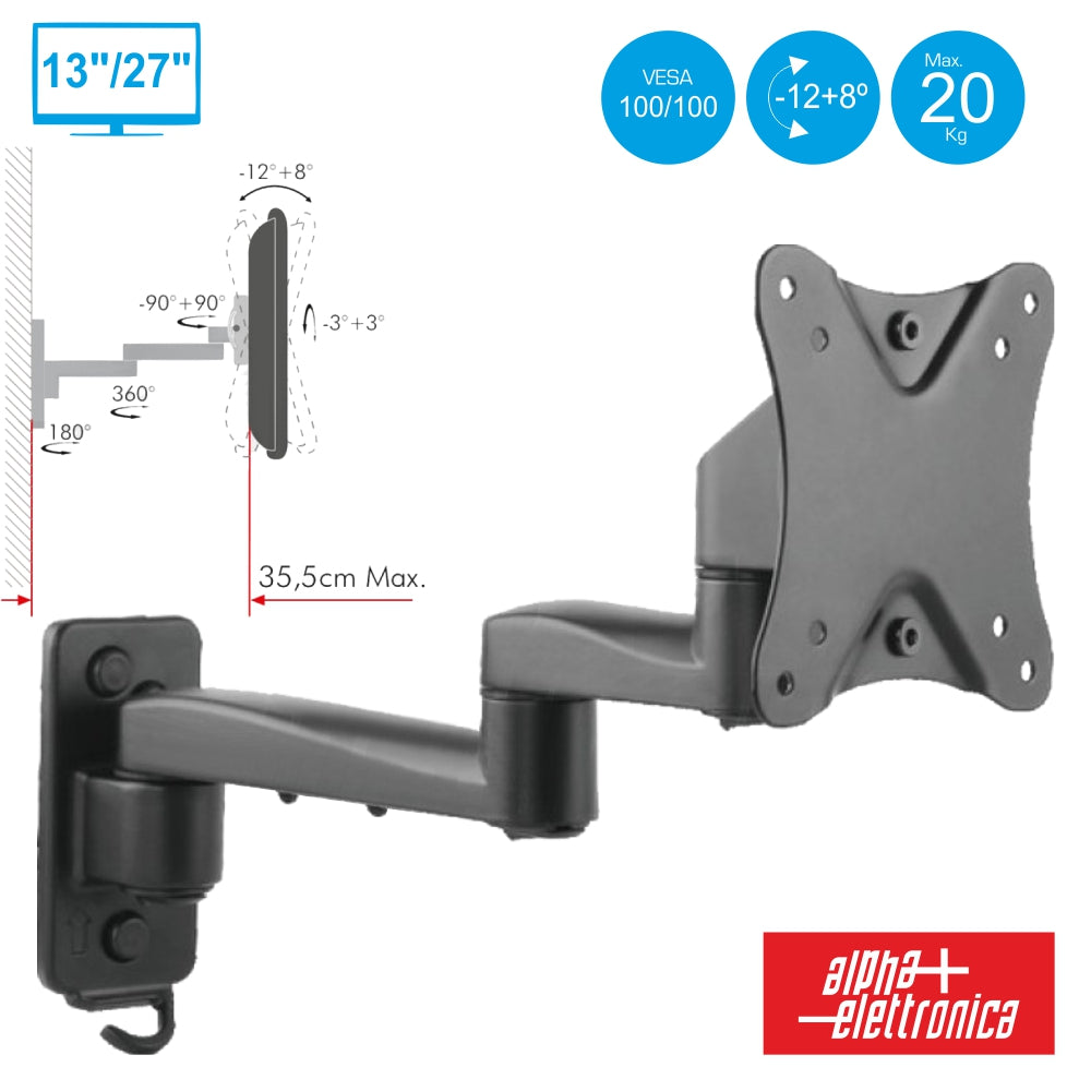 Suporte Lcd/Led 13/27" C/ 2 Braços+8º/-12º Vesa 100/100 20Kg - NOVEDUC Equipamento Laboratório e Formação Profissional