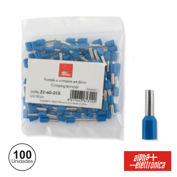 Terminal Ponteira Isolado 4.8Mm 100 X Azul - NOVEDUC Equipamento Laboratório e Formação Profissional