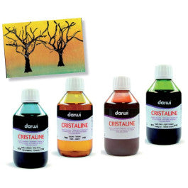Quatro frascos de tinta para desenhos da marca Asco Celda, com tampas coloridas e rótulos visíveis.