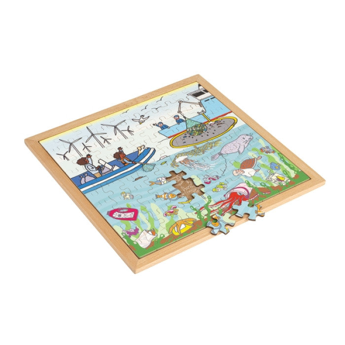 Puzzle em Madeira - Resíduos no mar - NOVEDUC Equipamento Laboratório e Formação Profissional