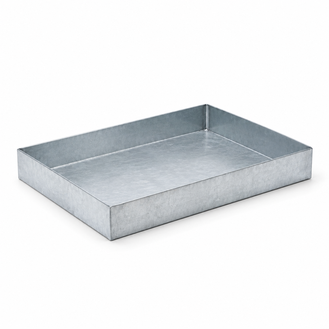 Bacia metálica de retenção para pequenos recipientes, 20 L — vista do equipamento (configuração ilustrativa)