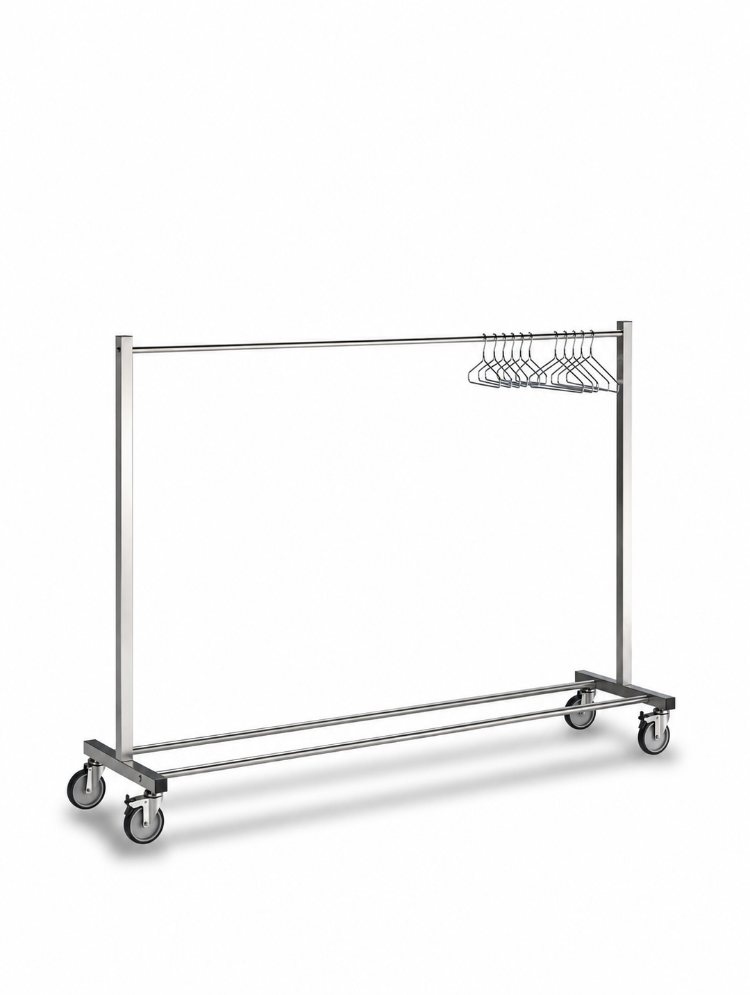 Carro inox para transporte de roupa em cabides — vista ilustrativa do equipamento