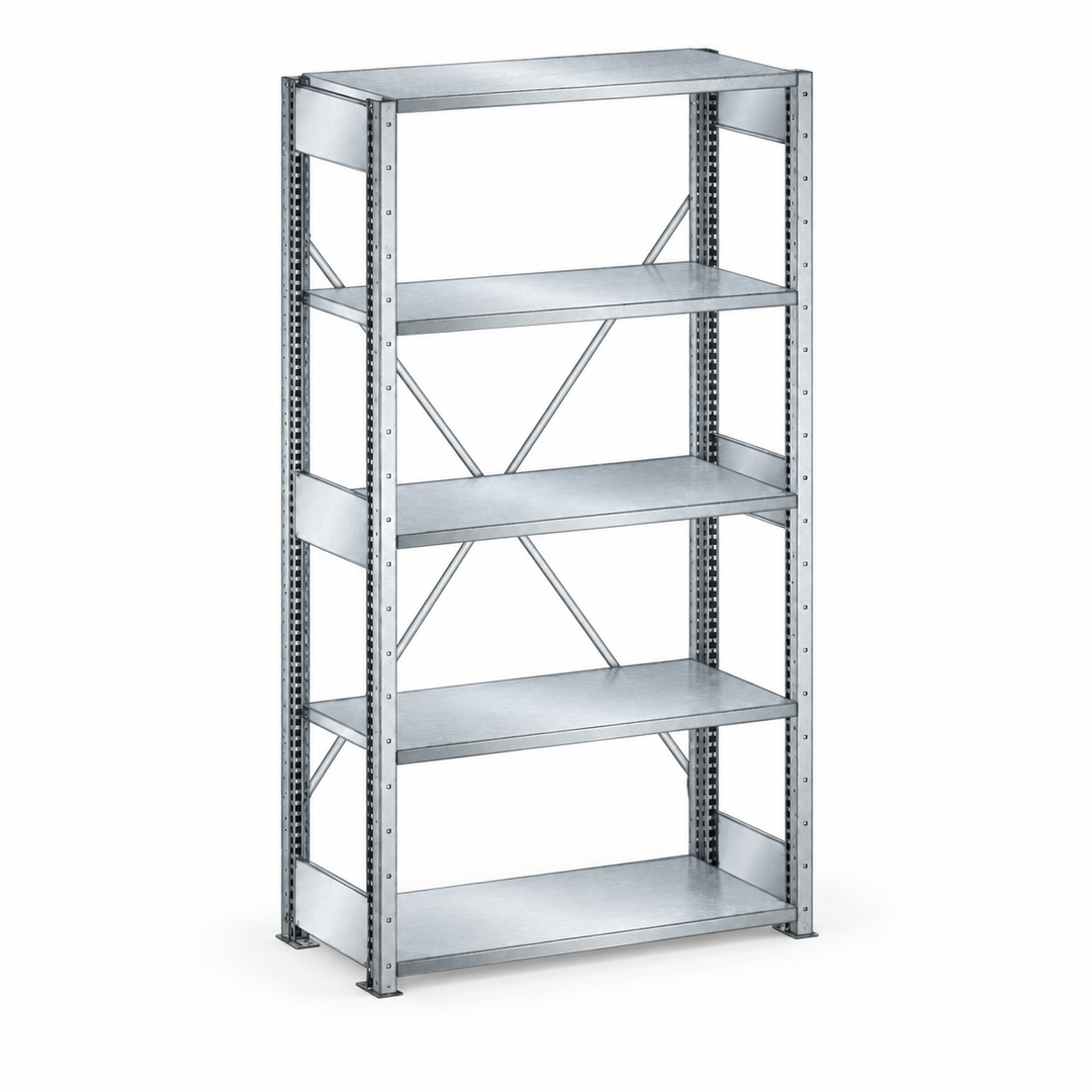 Estante metálica modular Noveduc de 1000x2000x400 mm para armazenamento técnico, estrutura resistente e versátil.