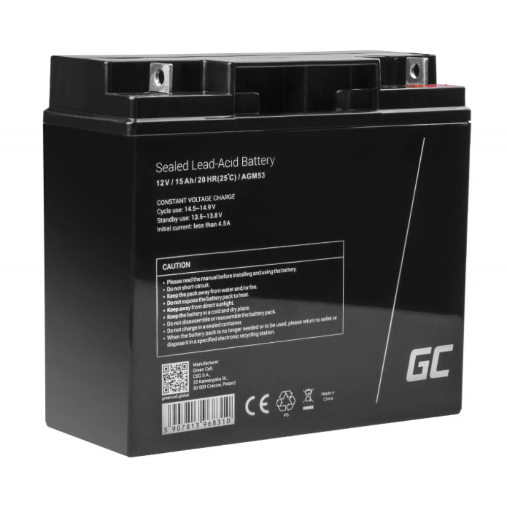 Bateria Chumbo Gel Agm 12V 15A Green Cell - NOVEDUC Equipamento Laboratório e Formação Profissional