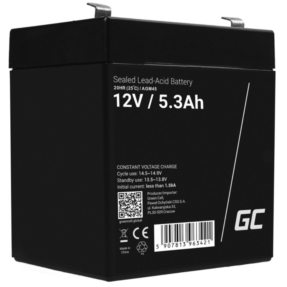 Bateria Chumbo Gel Agm 12V 5.3A Green Cell - NOVEDUC Equipamento Laboratório e Formação Profissional