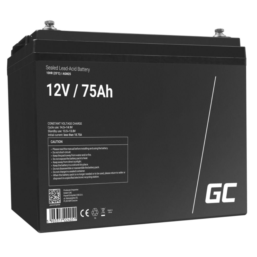 Bateria Chumbo Gel Agm 12V 75A Green Cell - NOVEDUC Equipamento Laboratório e Formação Profissional