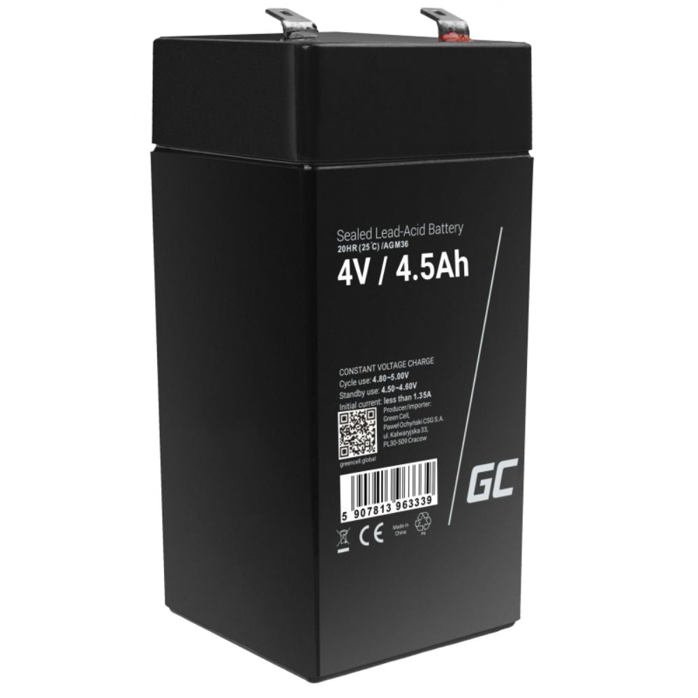 Bateria Chumbo Gel Agm 4V 4.5A Green Cell - NOVEDUC Equipamento Laboratório e Formação Profissional