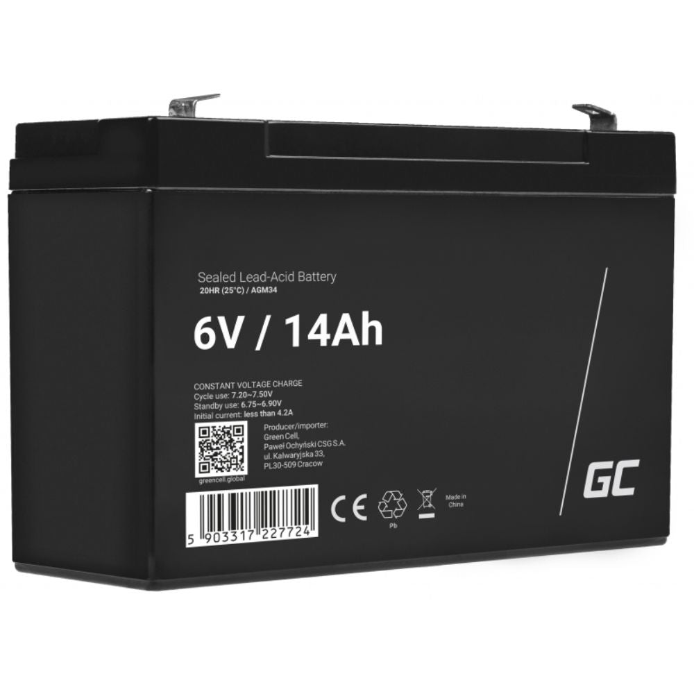 Bateria Chumbo Gel Agm 6V 14A Green Cell - NOVEDUC Equipamento Laboratório e Formação Profissional