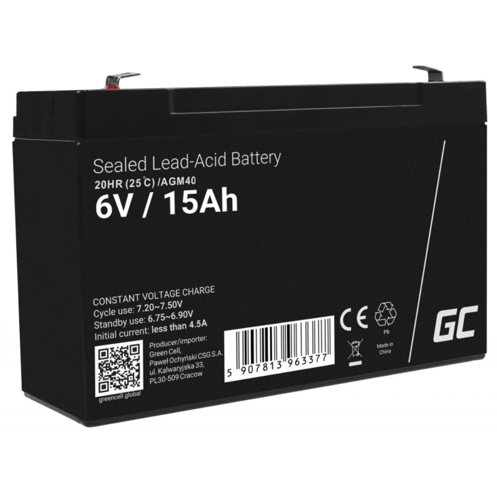 Bateria Chumbo Gel Agm 6V 15A Green Cell - NOVEDUC Equipamento Laboratório e Formação Profissional